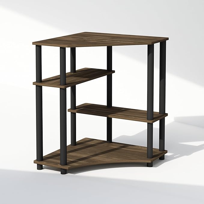 Furinno Turn-N-Tube Multipurpose Corner Shelf, Display Rack, Bookshelf, Columbia Walnut/Black-NeatNest