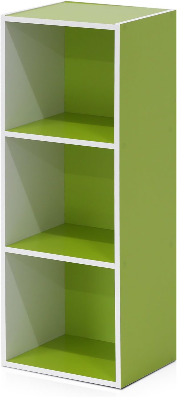 Furinno Pasir 3-Tier Open Shelf Bookcase, White/Green 11003WH/GR-NeatNest