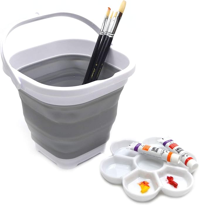 SAMMART 2.6L (0.68 Gallon) Super Mini Sqare Collapsible Plastic Bucket - Foldable Square Tub - Portable Fishing Water Pail - Space Saving Outdoor Waterpot (1, Grey)-NeatNest