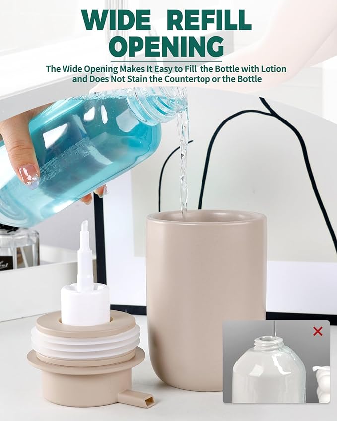 BosilunLife Foam Soap Dispenser - Ceramic Foaming Hand Wash Dispenser for Bathroom Modern Farmhouse Small Soap Dispenser Lotion Hand Pump Dispenser for Kitchen Sink (Khaki, Foam Pump)-NeatNest