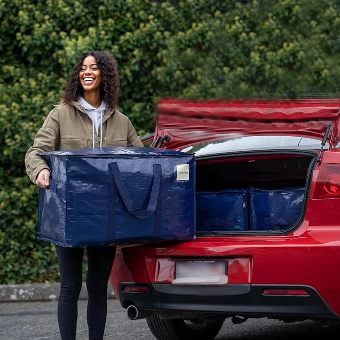 Extra Heavy Duty Large Moving Bags with Strong Zipper & Comfortable Handles, Sturdy & Durable Clothes Storage Bags Totes Bins, Dark Blue Packing Moving Boxes (1-pack)