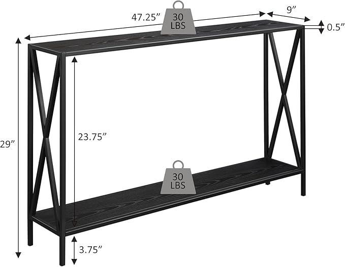 Convenience Concepts Tucson Console Table 47.25" - Modern Sofa Table with Storage Shelf, Entryway Hall Table for Living Room, Weathered Barnwood/Black-NeatNest