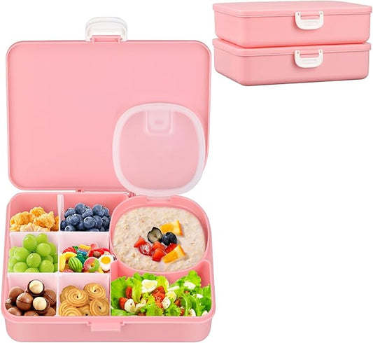 2 Pack Snackle Box Container for Kids,Adjustable Compartments,Reusable Snack Containers with Lids,Easy-Open Latch,Lunch Food Containers,Dishwasher Safe,Leak-Proof Silicone Ring (2 Pack- Pink)-NeatNest