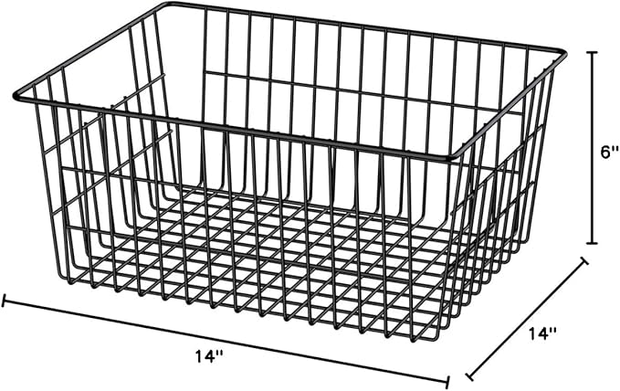 SANNO Large Freezer Baskets Metal Storage Organizer Bin Basket Wire Storage Basket for Kitchen Pantry Bathroom Large Metal Farmhouse Food Fruit Produce Organizer Bins,black,3