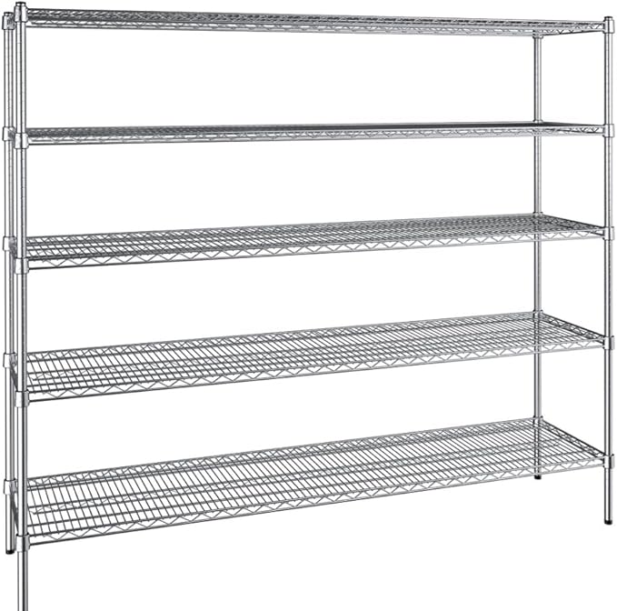 18" x 72" NSF Chrome 5-Shelf Kit with 72" Posts, Commercial Storage Rack Unit, Heavy Duty Storage Shelving, Wire Shelving Kit, Adjustable Rack Strong Steel, Multipurpose Wire Shelf