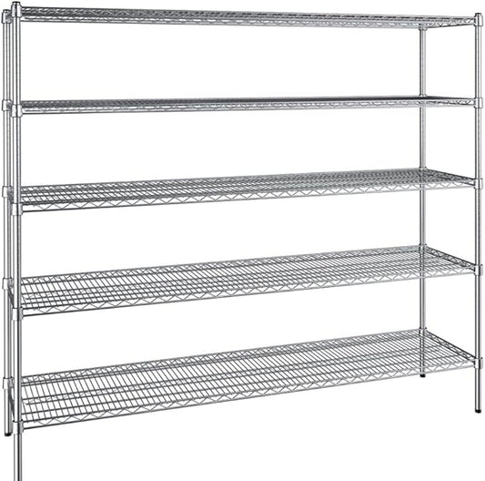 18" x 72" NSF Chrome 5-Shelf Kit with 72" Posts, Commercial Storage Rack Unit, Heavy Duty Storage Shelving, Wire Shelving Kit, Adjustable Rack Strong Steel, Multipurpose Wire Shelf