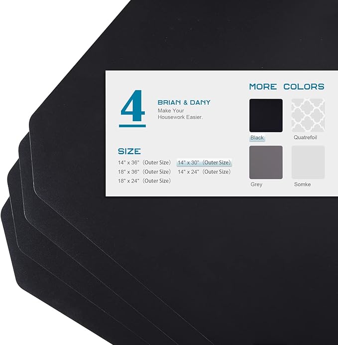 BRIAN & DANY Wire Shelf Liner 14" X 30", Heavy Duty Shelf Liners for Wire Shelving, Waterproof Protector Mats, Set of 4, Black-NeatNest