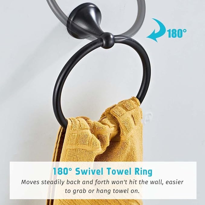 4 Piece Bathroom Accessory Set(Adjustable Towel Bar, Towel Ring, Toilet Paper Holder,Towel Robe Hook), Wall Mounted Bathroom Hardware Accessories Set,Oil Rubbed Bronze