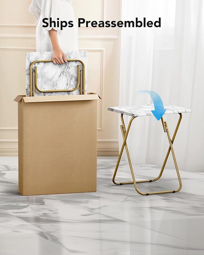 HUANUO Folding TV Tray Table -Stable Tray Table with No Assembly Required, TV Dinner Tray for Eating, Foldable Snack Tables for Bed & Sofa (Marbling)-NeatNest