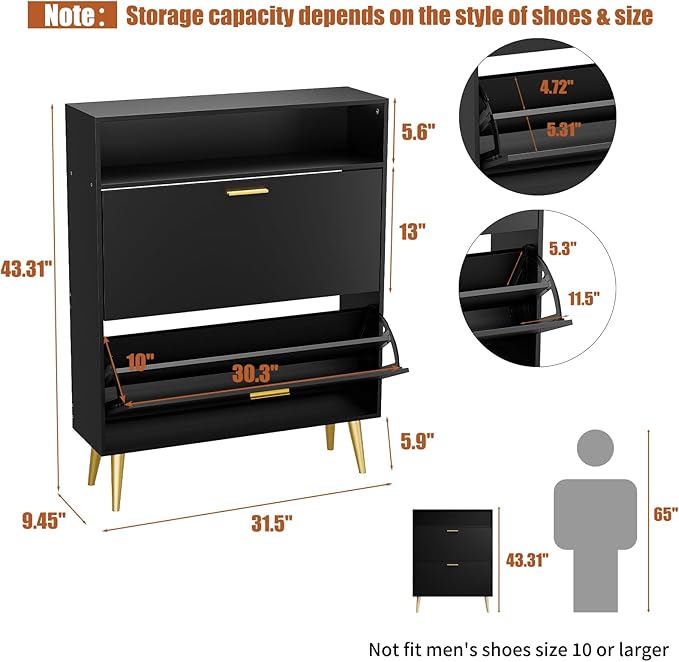 JOZZBY Shoe Cabinet for Entryway, Narrow Shoe Storage Cabinet with 2 Flip Drawers, Freestanding Hidden Shoe Rack Storage with Open Shelves for Hallway, Living Room-NeatNest