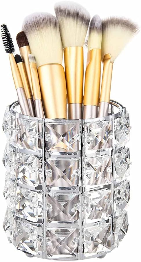 AKOAK 1 Pack Crystal Makeup Brush Holder Office Supplies Storage Rack Eyebrow Pencil/Lipstick/Pencil Makeup Container, Dressing Table, Bedroom, Office (Silver)-NeatNest