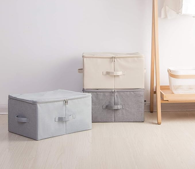 17.6"x 13.6"x 9.7",Dust-proof Closet Clothes Storage Boxes with Zip Lid, Breathable Fabric & Collapsible Design Organizer Bins for Clothing Toy Dolls Shoes Blankets, Light Gray, 2pcs-NeatNest