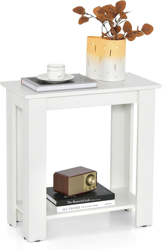 GOFLAME 24” Side Table, 2-Tier Rectangular End Table with Storage Shelf, Multipurpose Night Stand for Bedroom, Living Room, White