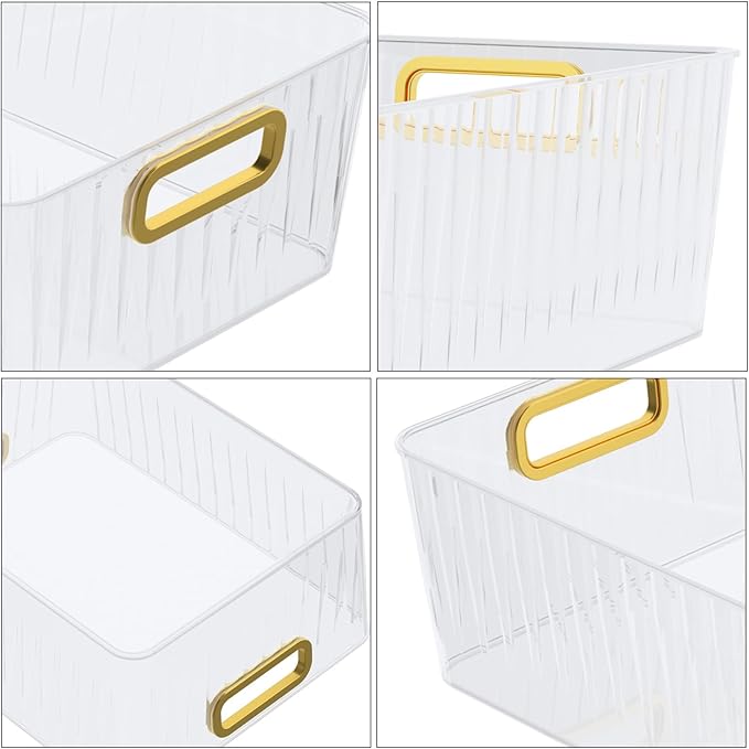 6 Packs Plastic Storage Organizer Bins with Handle for Refrigerator Kitchen Pantry, Clear Shelf Closet Basket Bins