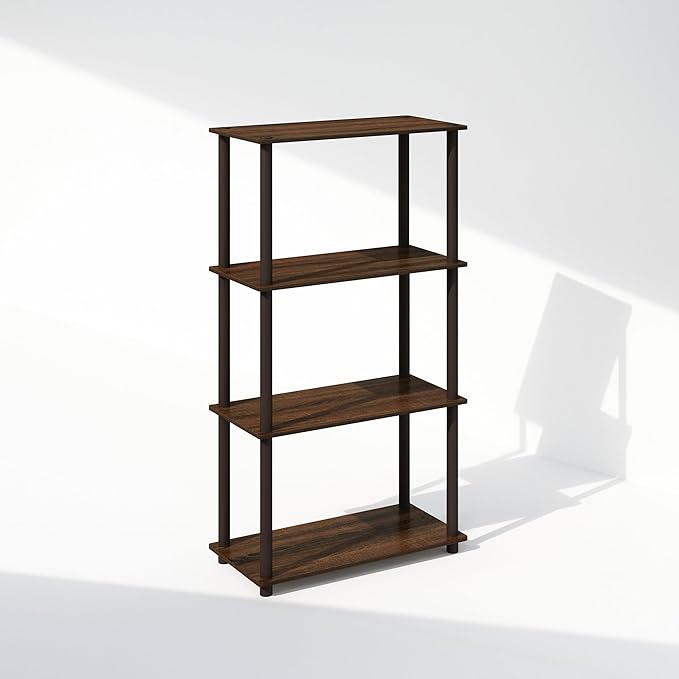Furinno Turn-N-Tube 4-Tier Multipurpose Bookshelf, Bookcase, Walnut/Brown-NeatNest