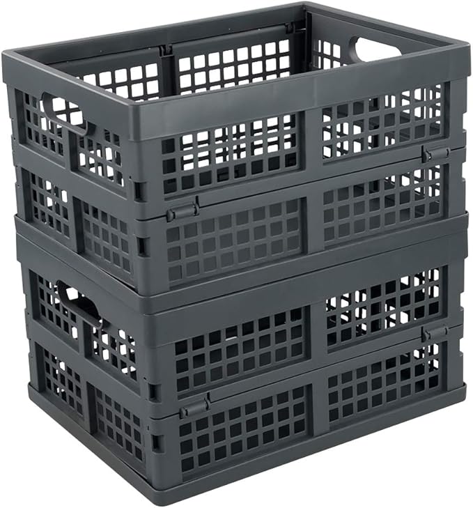 Ggbin 16 Liter Folding Plastic Containers, Grey Plastic Crate, 2 Packs