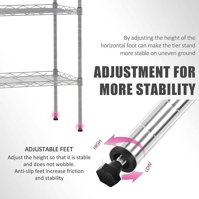 6-Tier Chrome Metal Shelving Unit Storage Shelves Heavy Duty Adjustable for Home Kitchen Bathroom Garage