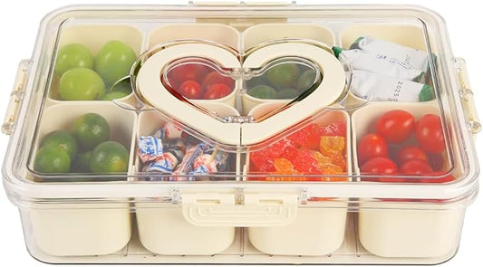 Divided Serving Tray with Lid and Handle, Snackle Box Charcuterie Container for Portable Snack Platters - Clear Organizer for Snacks,Candy, Fruits, Nuts for Party, Entertaining-NeatNest