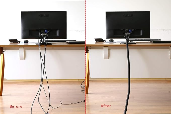 Alex Tech 10ft - 3/8 inch Cord Protector Wire Loom Tubing Cable Sleeve Split Sleeving For USB Cable Power Cord Audio Video Cable – Protect Cat From Chewing Cords - Black