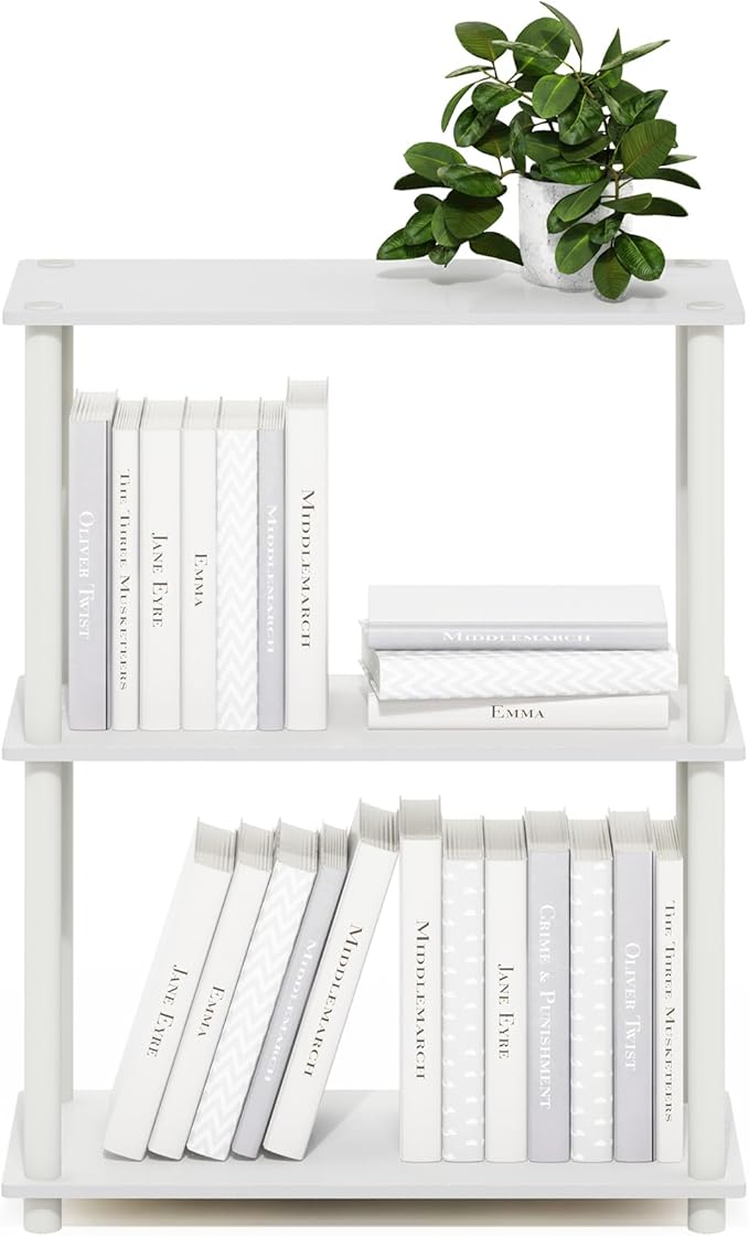 Furinno Turn-N-Tube 3-Tier Compact Multipurpose Shelf Display Rack, White/White-NeatNest