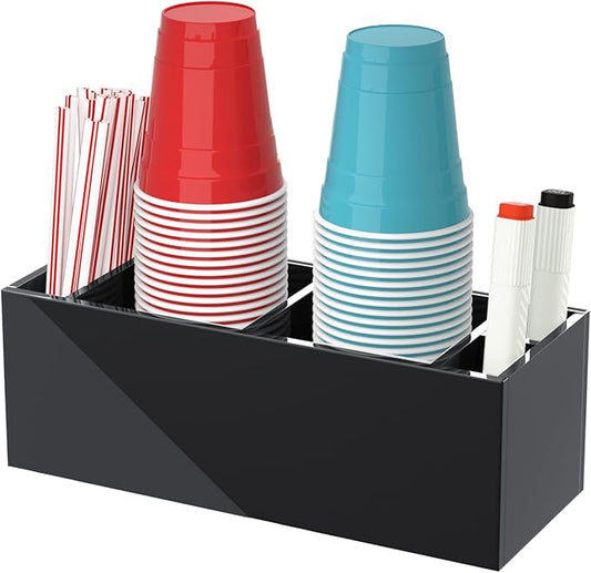 Double Cup Holder with Marker Slot, Party Cup Dispenser Acrylic Cup Organizer Mark Your Cup and Drink Up Caddy Modern Bar Counter Decor, Black-NeatNest