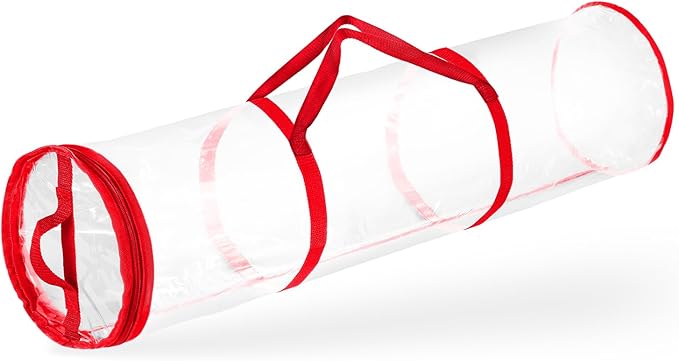 Hearth & Harbor Wrapping Paper Storage Container - Clear Wrapping Paper Holder Fits Up To 14 Rolls of 40" - Tear Proof Gift Wrap Organizer - Premium Bag for Easy Carrying, Red-NeatNest