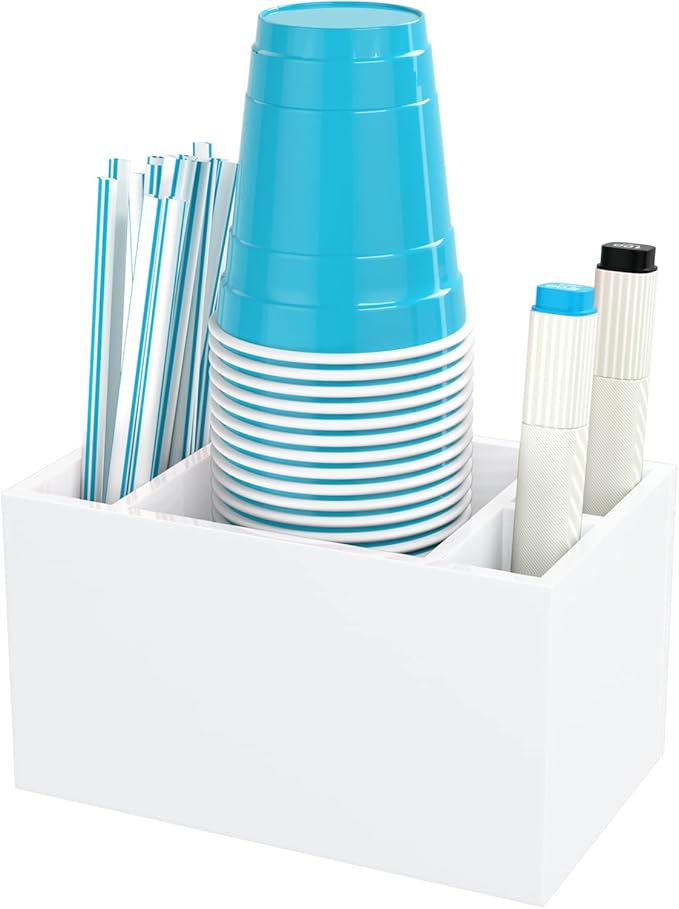Cup Holder with Marker Slot, Party Cup Dispenser Acrylic Cup Organizer Mark Your Cup and Drink Up Caddy Modern Bar Counter Decor, White-NeatNest