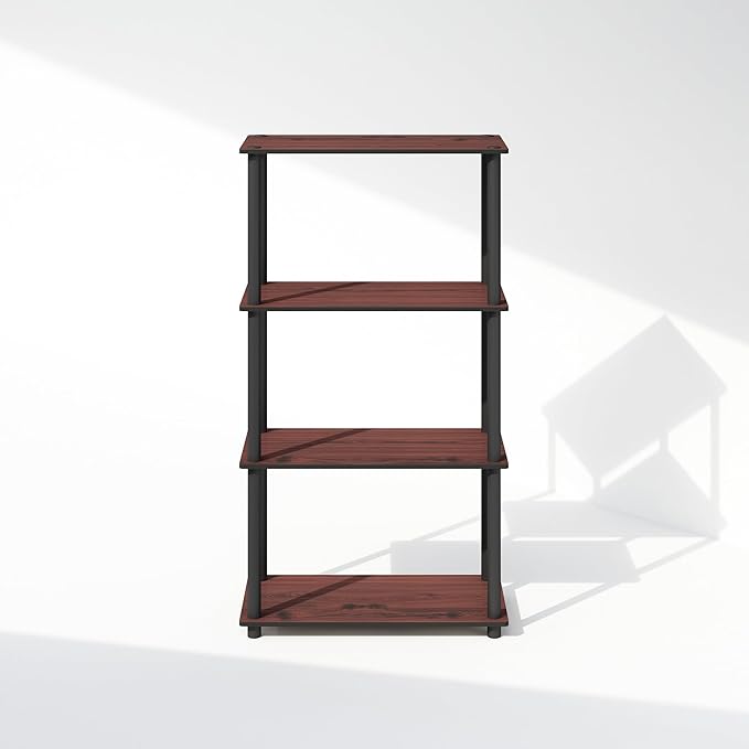 Furinno Turn-N-Tube 4-Tier Multipurpose Bookshelf, Bookcase, Dark Cherry/Black-NeatNest