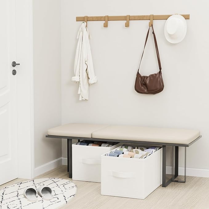 2 Pack Shoe Storage Bins, Fits Up to 24 Pairs, Foldable Space-saving Closet Organizers System, Clothes Basket with Reinforced Handles, 16.5 x 12.6 x 10.2 In, White & Ivory, XSNX02W-2-NeatNest