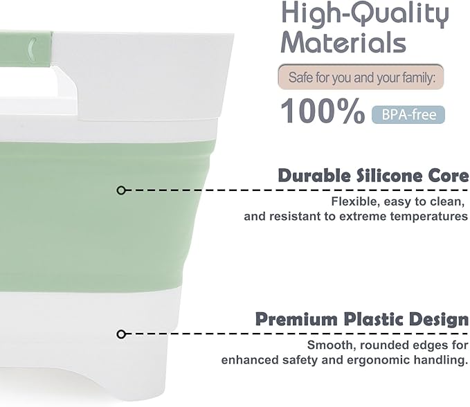 2.4 Gal Collapsible Wash Basin with Drain Plug, Space-Saving Portable Wash Tub, 9L Dish Pan for Soaking Baby Bottles and Pump Parts, Versatile Dish tub for Kitchen, RV, Outdoor Camping Sink (Green)-NeatNest