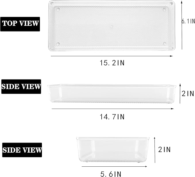 ihomecooker 3 Pack Clear Plastic Drawer Organizer Tray Cutlery Utensil Makeups Drawer Organizers 15" X 6"-NeatNest