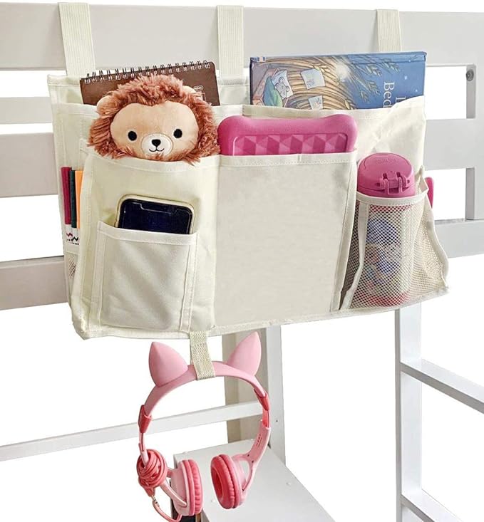 Bunk Bed Organizer - Bedside Storage Caddy with Pocket, Hanging Organizer for Dorm Room, Hospital Bed Rail and More (Cream)-NeatNest