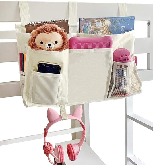 Bunk Bed Organizer - Bedside Storage Caddy with Pocket, Hanging Organizer for Dorm Room, Hospital Bed Rail and More (Cream)-NeatNest