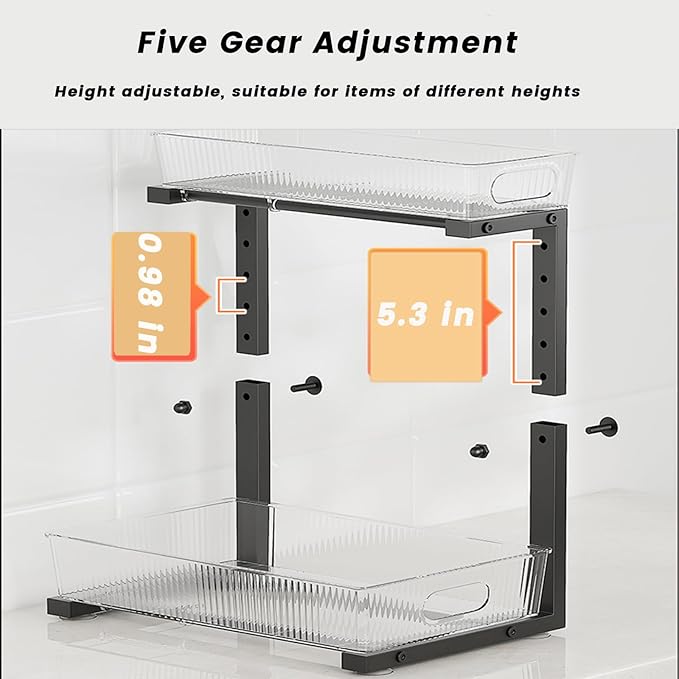 Under Sink Organizer, 2 Tier Pull Out Storage Organizer, Slide Out Storage Shelf for Bathroom & Kitchen, Under Cabinet Organizer and Storage with 5 Gears Height Adjustable (Black, 1 Pack)-NeatNest