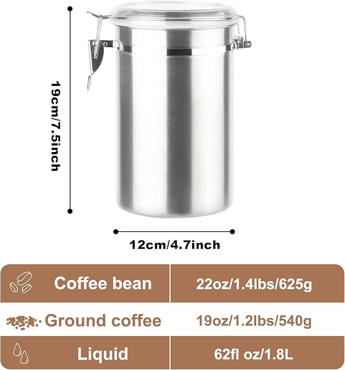 Coffee Canister 4 Pcs Stainless Steel Food Container with Clear Lids Airtight Container Stackable Canisters Kitchen Pantry Storage for Cereal, Snacks, Candy, Herbs, Spices, Sugar, Tea (1.8L Silver-4)-NeatNest