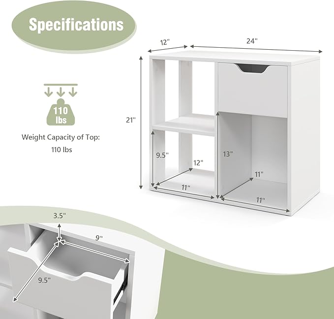 Giantex 3 Cube Bookcase with Drawer, 2 Tier Bookshelf for Small Space, Modern Freestanding Display Rack with Open Shelves, White Book Case, Wood Cube Storage Organizer Bedroom Living Room