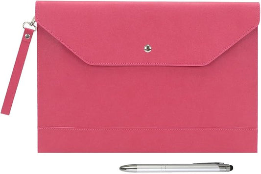 Wonderpool Envelope Case A4 PU Leather File Jacket Pocket Folder Document Case Bag with Removable Hand Strap and 4 Pocket for Documents Tablet Phone Stationery (Plum red)