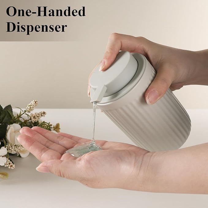 BosilunLife Grey Soap Dispenser Set - 2 Pack 12oz Ceramic Dish Soap Dispenser with Rust Proof Pump for Kitchen, Hand Soap and Lotion Set Suitable for Farmhouse Bathroom Decor with Waterproof Labels-NeatNest