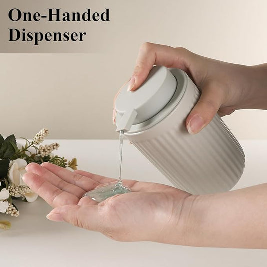 BosilunLife Grey Soap Dispenser Set - 2 Pack 12oz Ceramic Dish Soap Dispenser with Rust Proof Pump for Kitchen, Hand Soap and Lotion Set Suitable for Farmhouse Bathroom Decor with Waterproof Labels-NeatNest