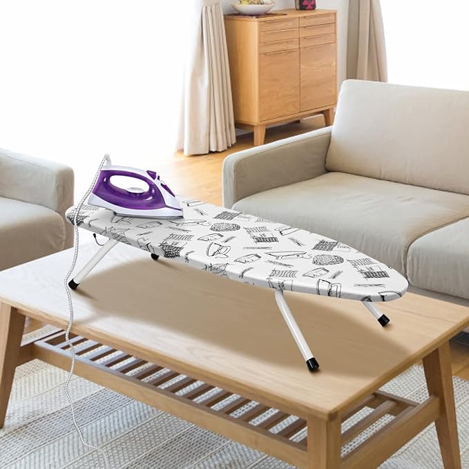 Duwee 13"x36"Table top Ironing Board with Thicken Felt Padding, Heat Resistant Cover,Stainless Steel Hook,Extra Long Ironing Area