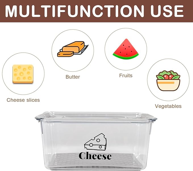 Cheese Container Airtight with Draining Basket Cream Cheese Sliced Cheeses Box with Lid Saver for Fridge Cheeses Keeper Cream Block Shredded Storage Box Saver (Clear)-NeatNest