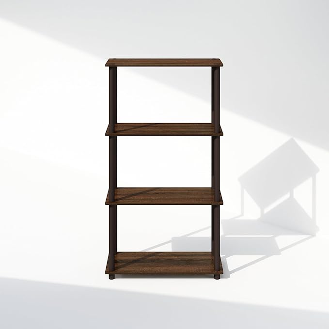 Furinno Turn-N-Tube 4-Tier Multipurpose Bookshelf, Bookcase, Walnut/Brown-NeatNest