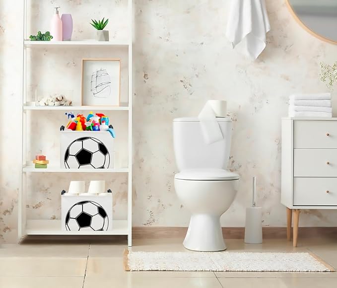 CLOCOR Rectangular Boys Construction Storage Basket,Kids Toy Bins,Waterproof Tractor Truck Storage Box with Handles,Gift Basket,Excavator Printed Bedroom Playroom Decor(Football)-NeatNest