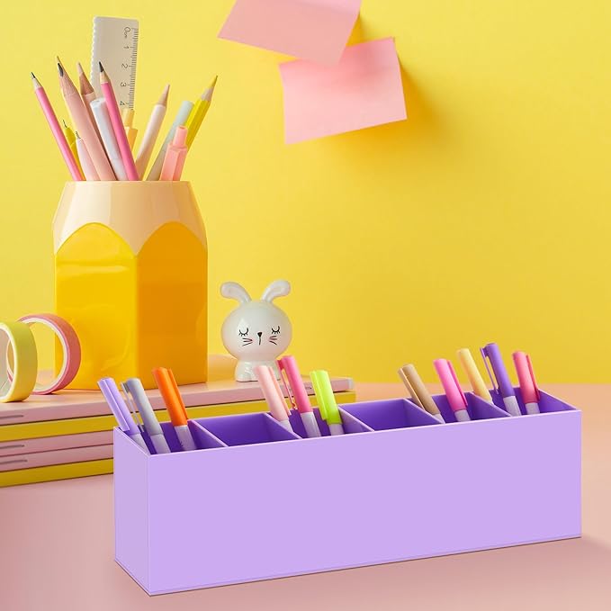 Jetec Acrylic Pen Holder 6 Compartments Makeup Brush Stationery Organizer Pencil Holder for Desk Accessories, Cosmetic Brushes, Dorm, Home, Bathroom, Kitchen, Office Supplies(Purple)-NeatNest