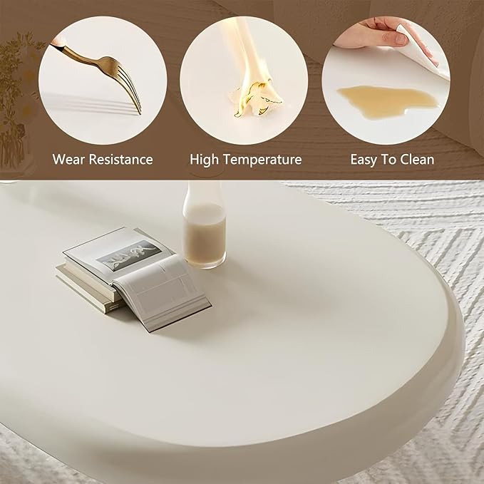 Cloud-Shape Cute Cream White Irregular Coffee Table with 3 Short Legs Modern Live Round Edge Coffee Table for Living Room Bedroom Easy Assembly,Cloud b White 47.2"-NeatNest