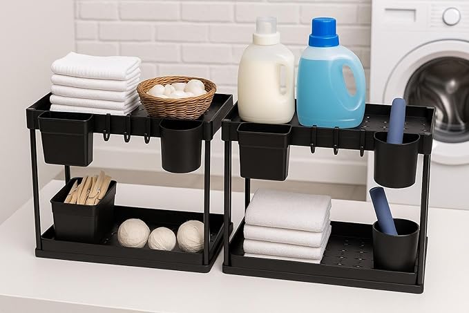 Homeward Heaven 2 Pack Under Sink Organizers, Adjustable Pull-Out Organizer, Kitchen Cabinet Organizers for Easy Access, Multi-Functional Cabinet Organizer-NeatNest