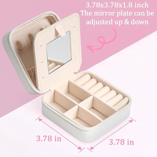 Cherry Blossom Travel Jewelry Organizer, Necklace Box with Mirror, Leather Mini Travel Jewelry Case, Best Present for Women's and Girls-NeatNest