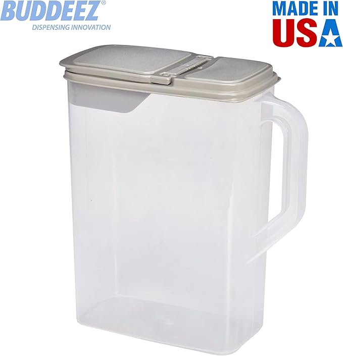 Buddeez Pet Food Storage Container - 8 Quart Capacity Dog / Cat Food & Bird Seed Container with Durable EZ Grip Handle, Flip Gray Lid (includes 1 Cup Clear Scoop)-NeatNest