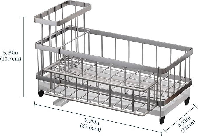 Consuemst Sponge Holder for Kitchen Sink - Auto Draining Sink Caddy Organizer with Detachable Rack, High Brush Holder, Kitchen Countertop Storage Accessories, Silver-NeatNest