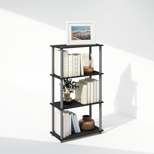 Furinno Turn-N-Tube 4-Tier Multipurpose Bookshelf, Bookcase, Black/Grey-NeatNest